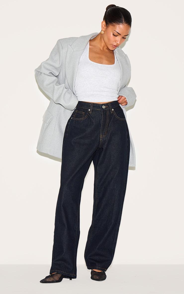 Pretty Little Thing Petite Dark Indigo High Waist Straight Leg Jeans