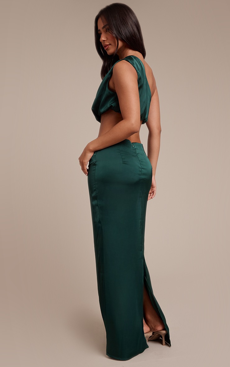 Pretty Little Thing Petite Dark Olive Satin Drape Maxi Skirt