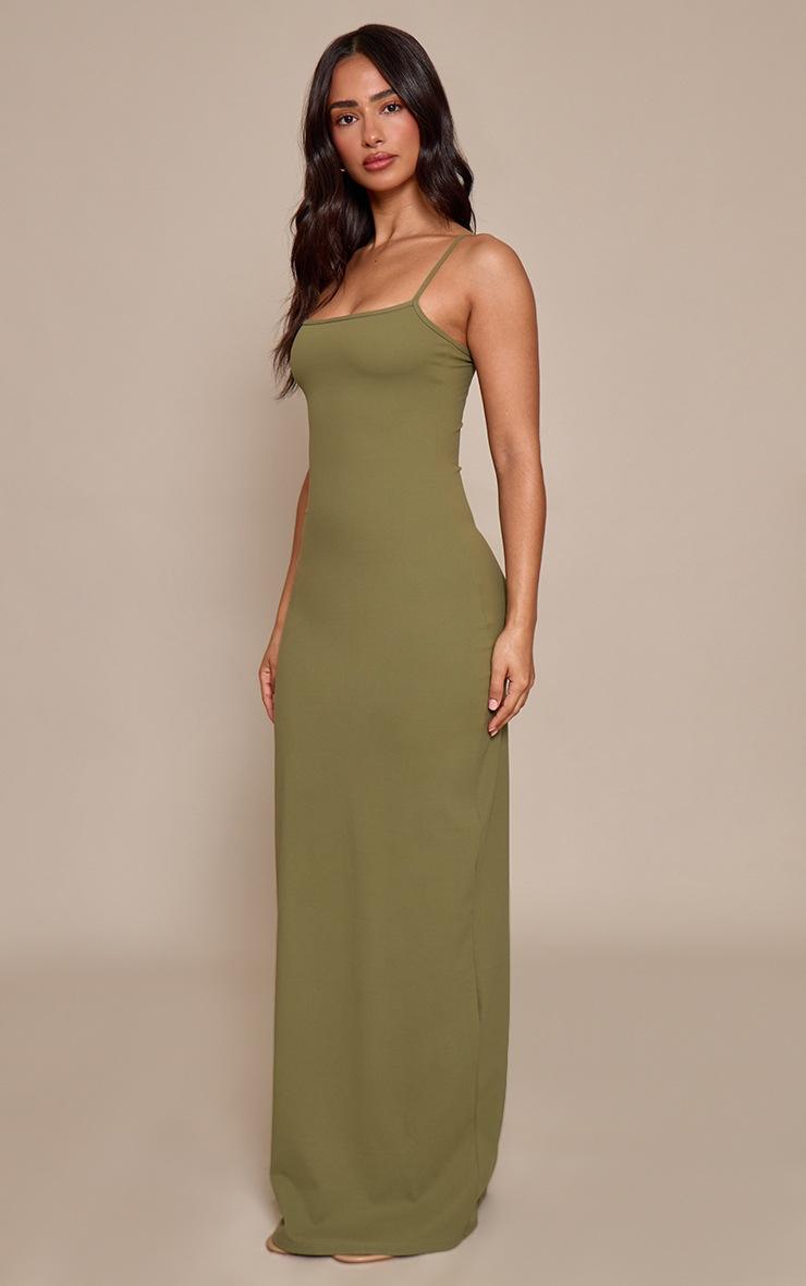 Pretty Little Thing Petite Dark Olive Snatched Sculpt Strappy Maxi Dress