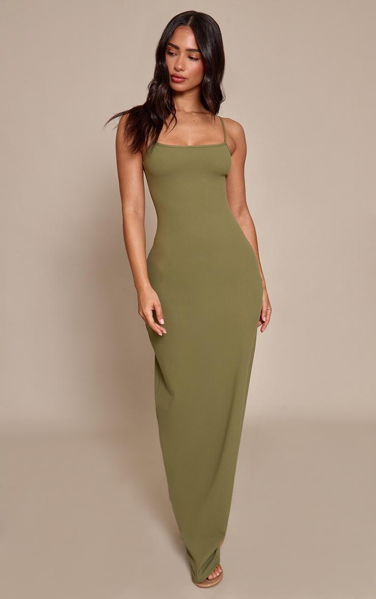 Pretty Little Thing Petite Dark Olive Snatched Sculpt Strappy Maxi Dress