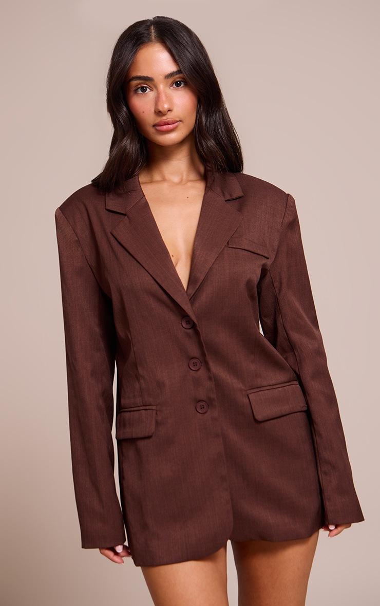 Pretty Little Thing Petite Deep Chocolate Oversized Blazer