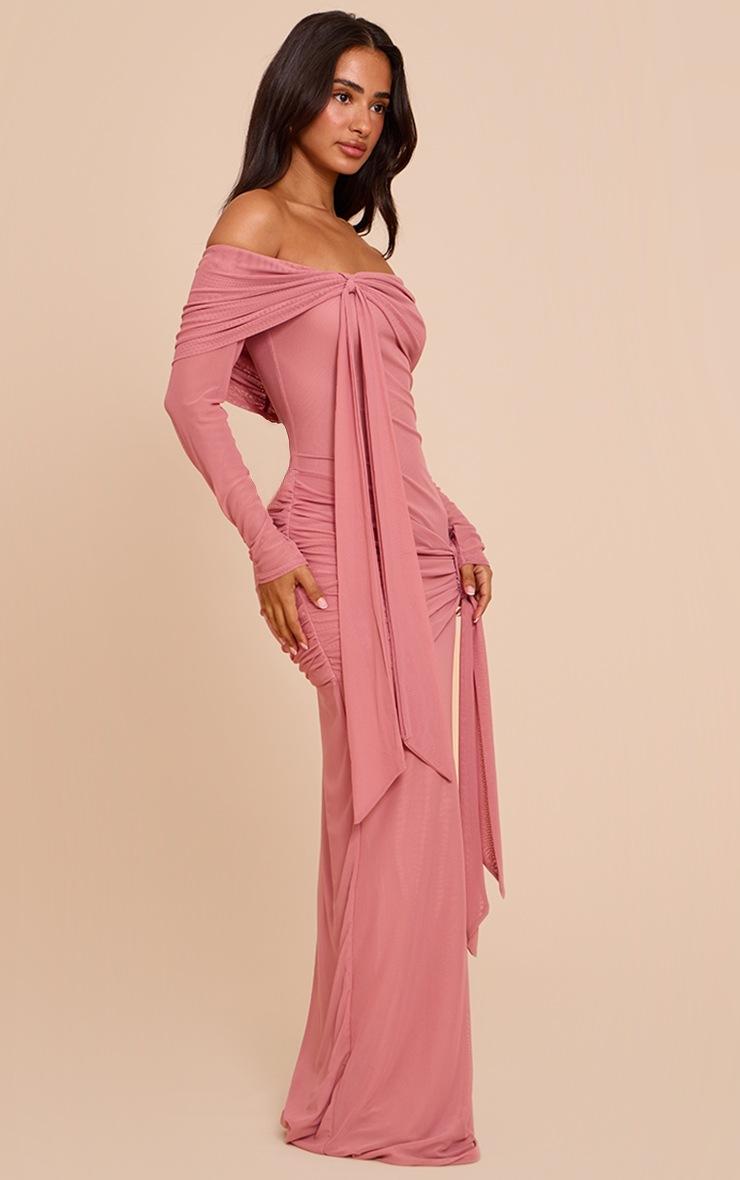 Pretty Little Thing Petite Deep Pink Asymmetric Long Sleeve Bardot Maxi Dress