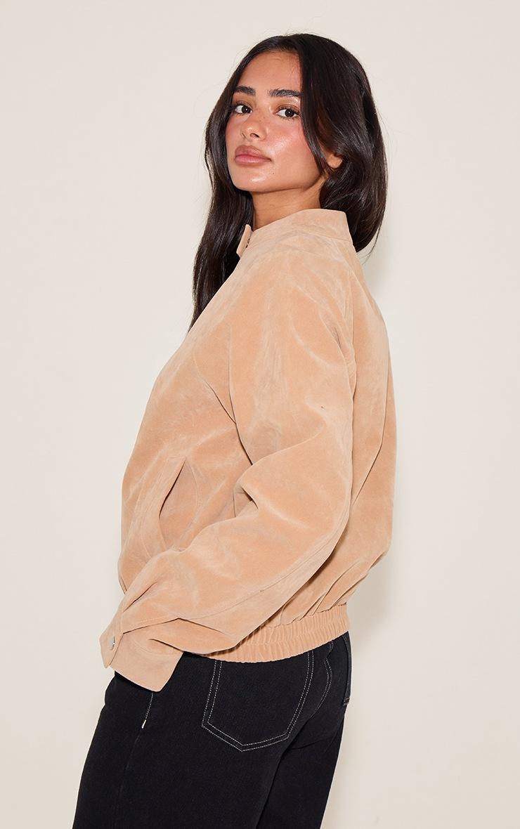 Pretty Little Thing Petite Deep Tan Faux Suede Racer Neck Jacket