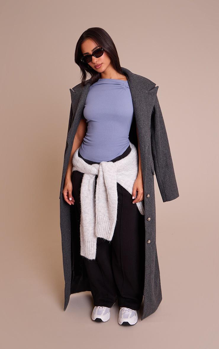 Pretty Little Thing Petite Dusky Blue Super Soft Twist Detail Cap Sleeve Top