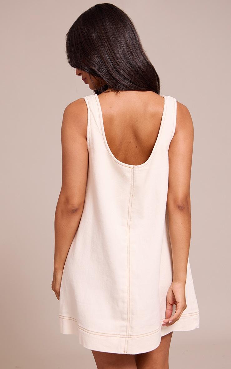 Pretty Little Thing Petite Ecru Denim Sleveless A-line Mini Dress