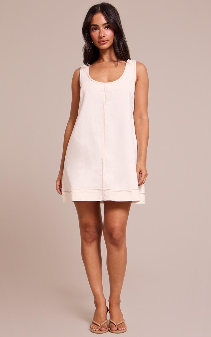 Pretty Little Thing Petite Ecru Denim Sleveless A-line Mini Dress