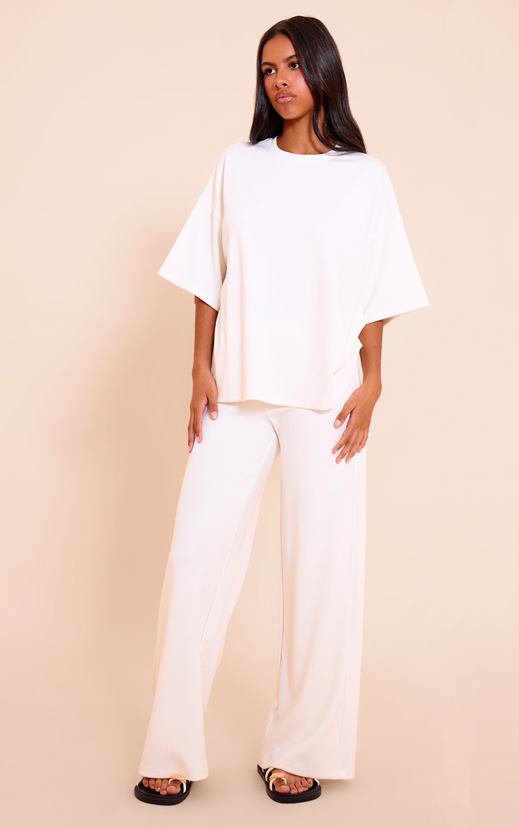 Pretty Little Thing Petite Ecru Modal Oversized Short Sleeve Top