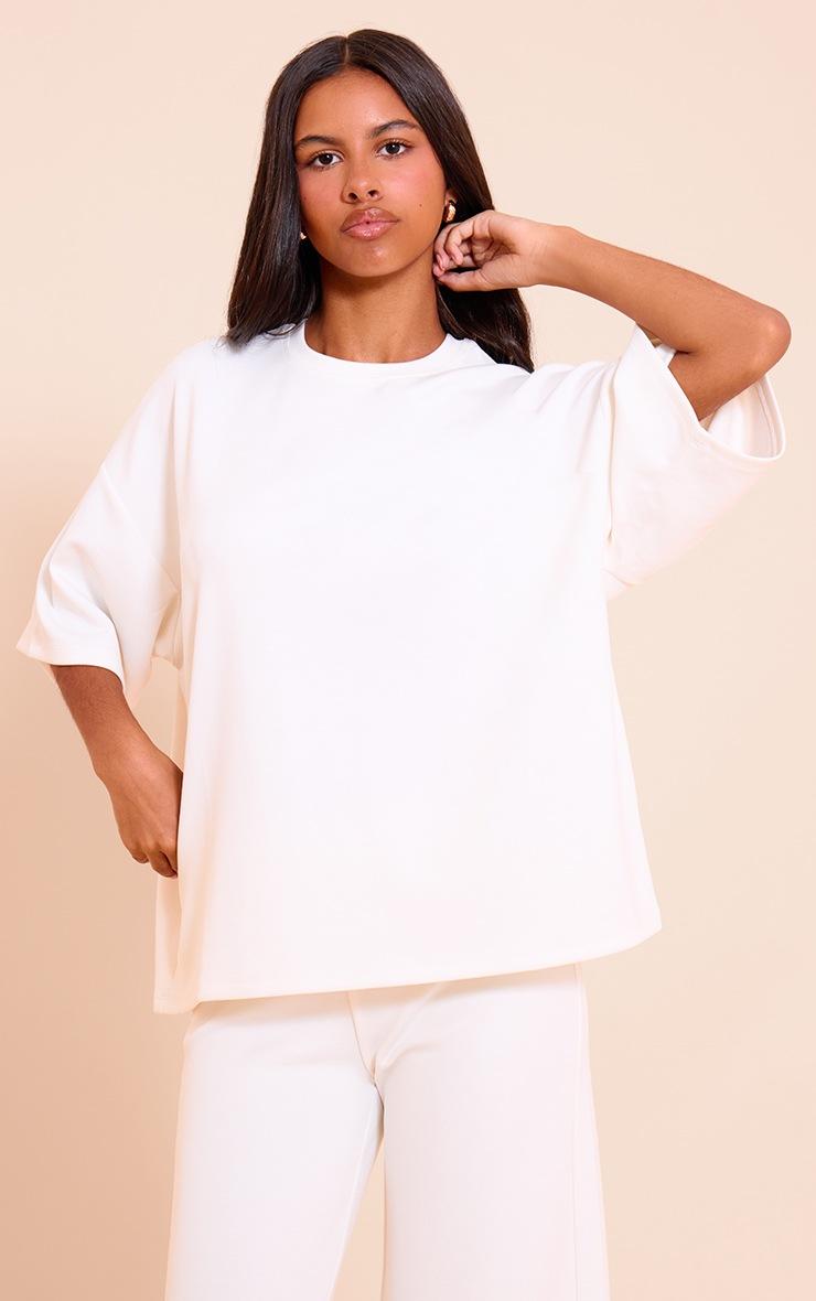 Pretty Little Thing Petite Ecru Modal Oversized Short Sleeve Top