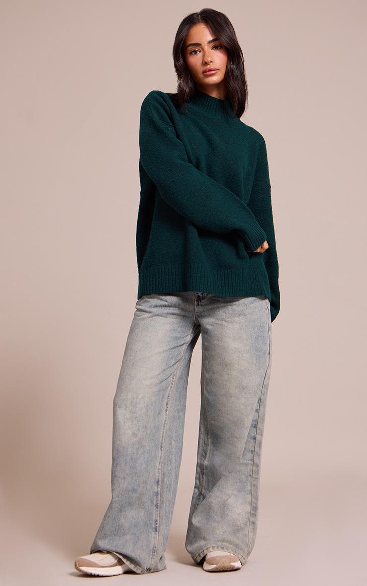 Pretty Little Thing Petite Emerald Knit Oversized Polo Neck Sweater
