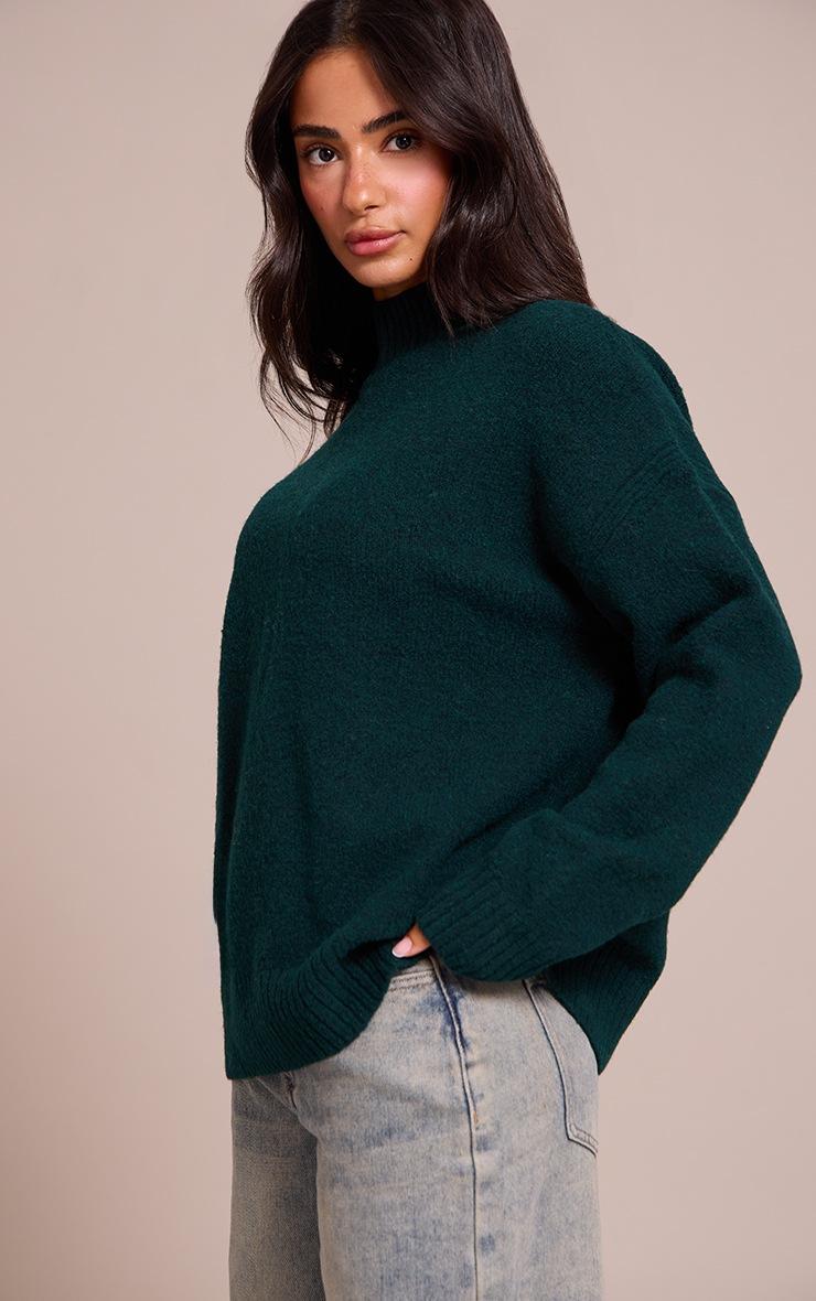 Pretty Little Thing Petite Emerald Knit Oversized Polo Neck Sweater