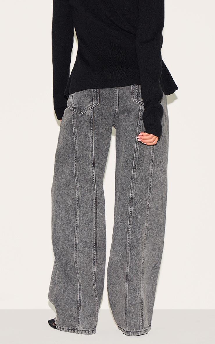 Pretty Little Thing Petite Grey Denim Seam Detail Jeans With Adjustable Straps