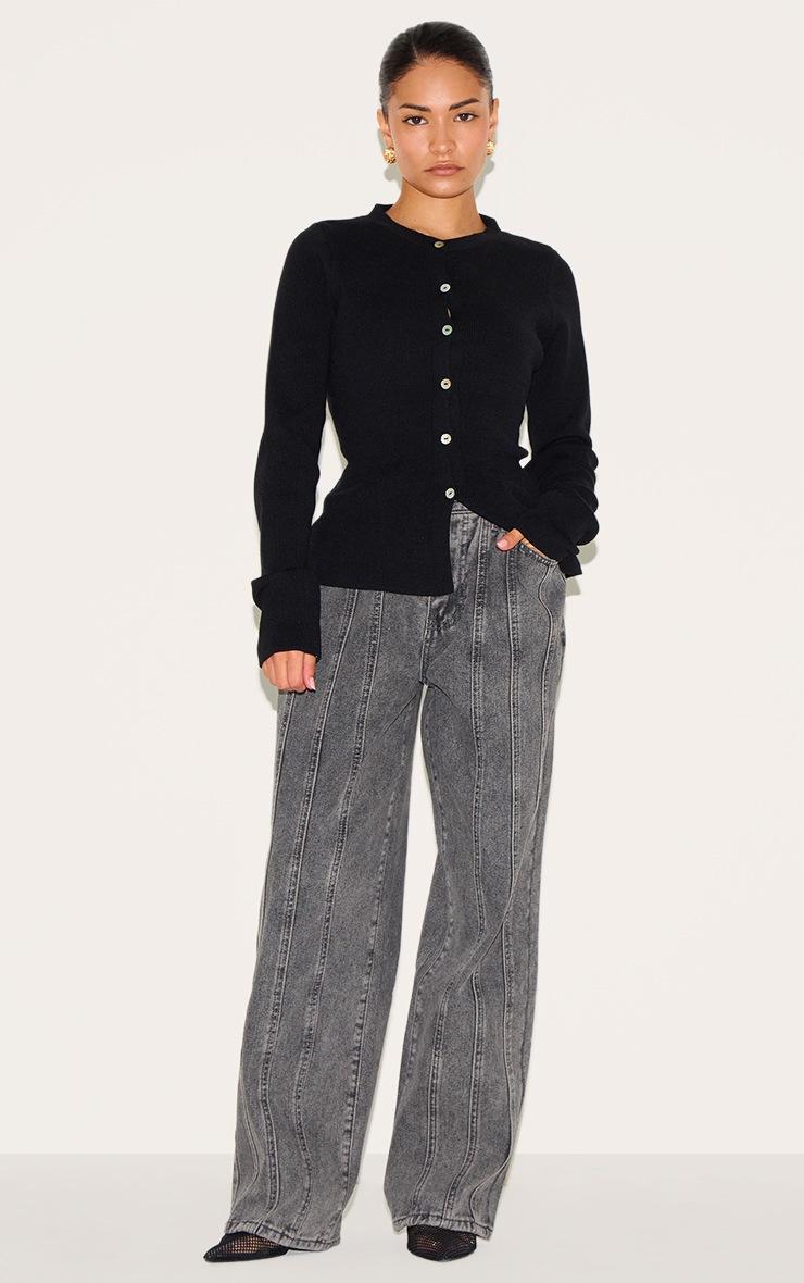 Pretty Little Thing Petite Grey Denim Seam Detail Jeans With Adjustable Straps