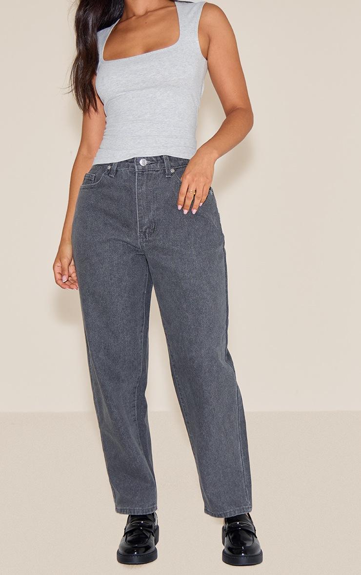Pretty Little Thing Petite Grey High Waist Mom Jeans