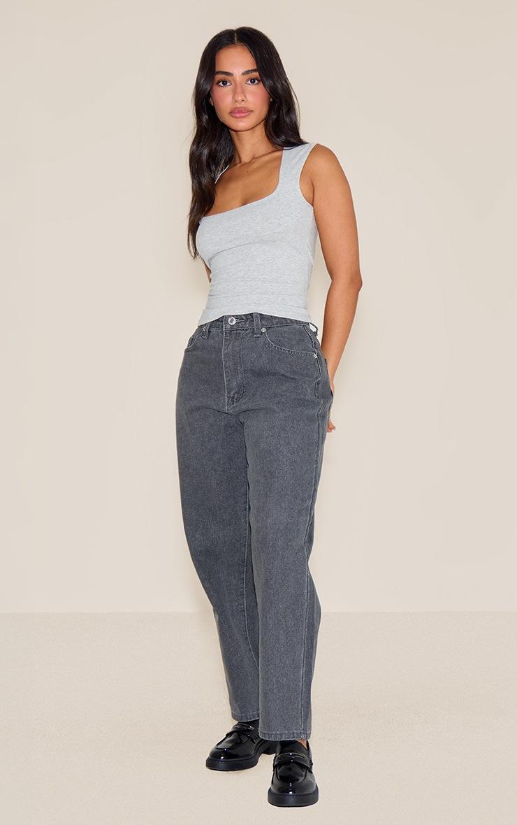 Pretty Little Thing Petite Grey High Waist Mom Jeans