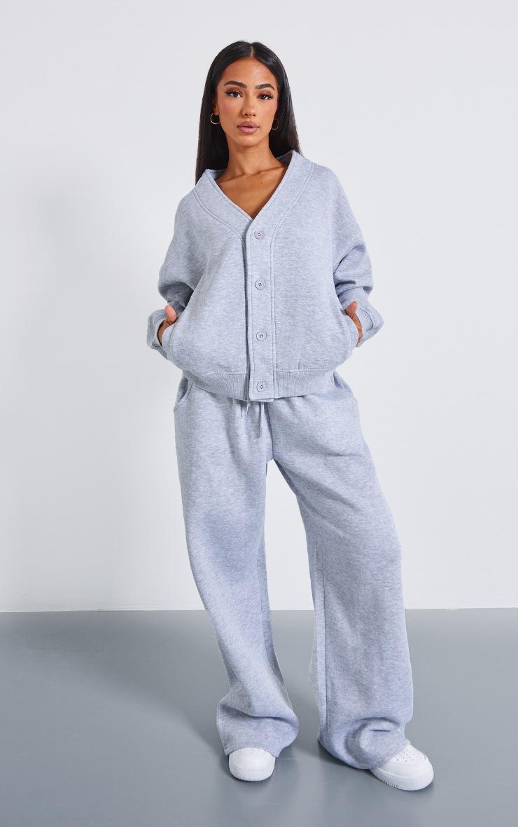 Pretty Little Thing Petite Grey Marl Button Up Side Pocket Sweatshirt