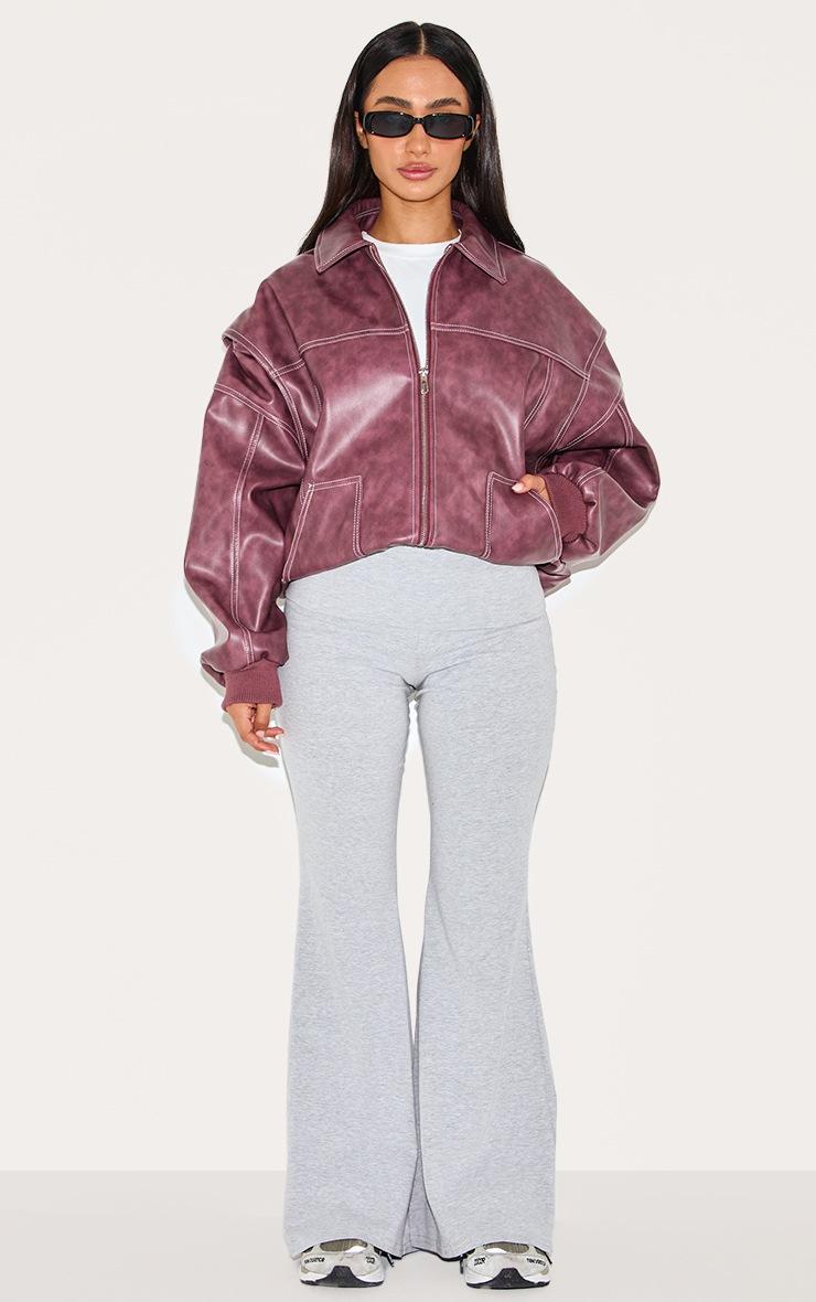 Pretty Little Thing Petite Grey Marl Cotton Fold Detail Flared Pants