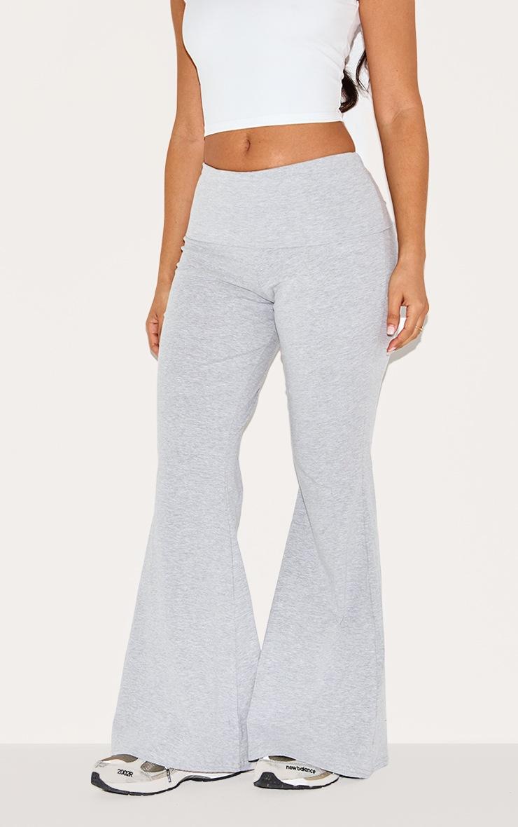 Pretty Little Thing Petite Grey Marl Cotton Fold Detail Flared Pants