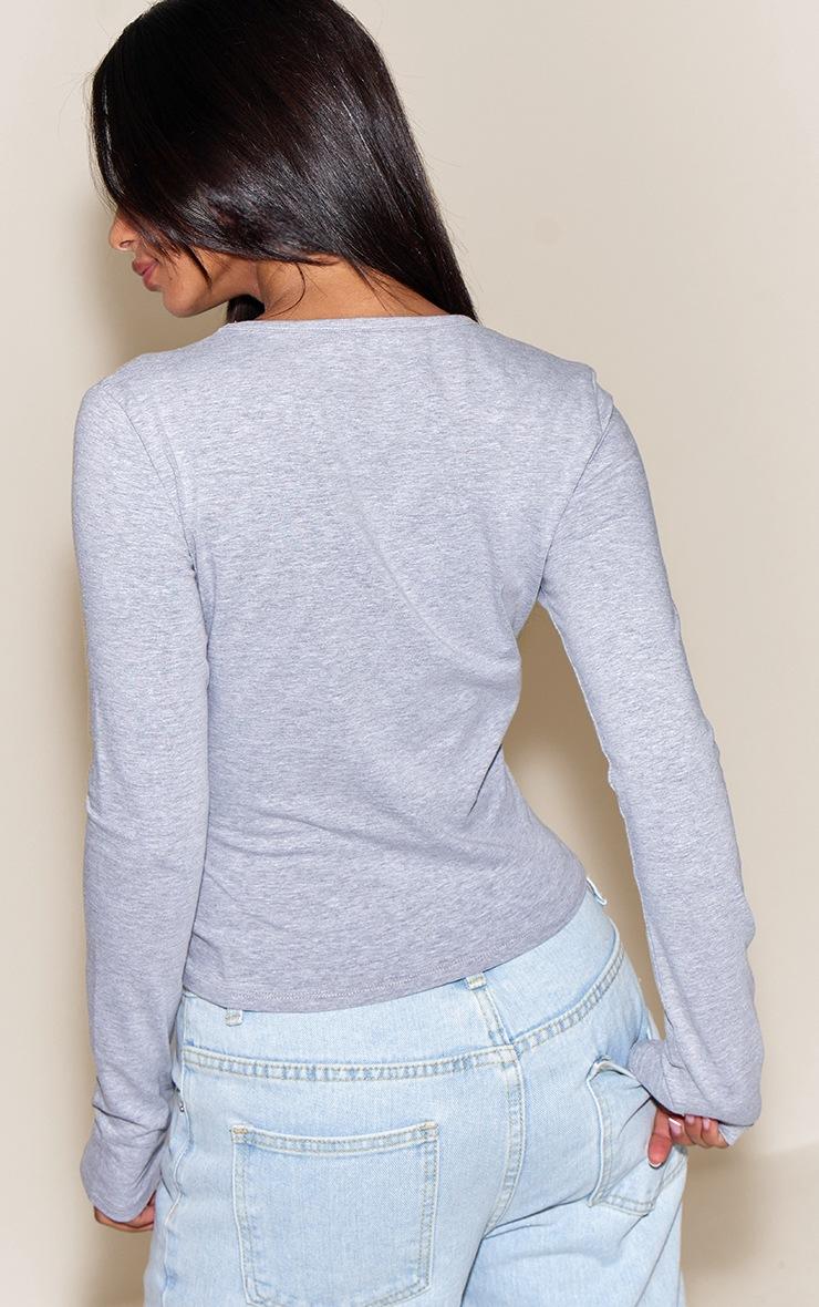 Pretty Little Thing Petite Grey Marl Crew Neck Cotton Long Sleeve Top