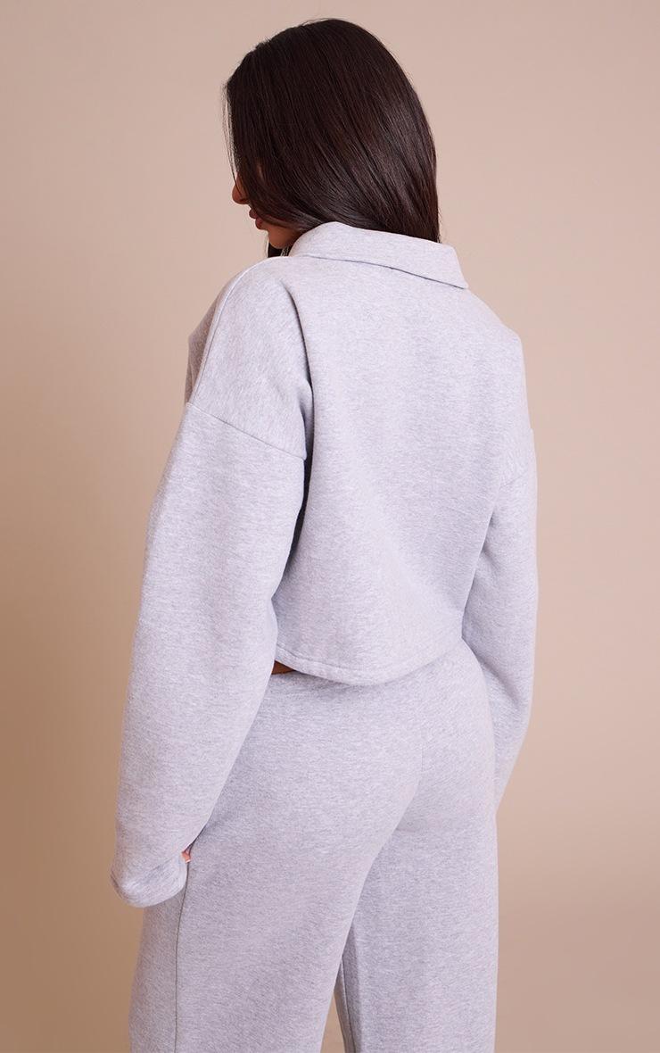 Pretty Little Thing Petite Grey Marl Cropped Button Up Collared Sweatshirt