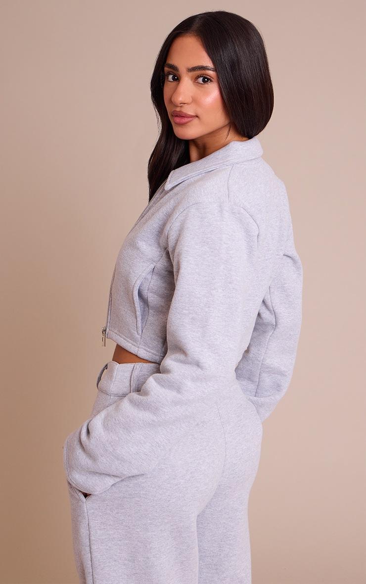 Pretty Little Thing Petite Grey Marl Cropped Zip Through Collared Sweatshirt