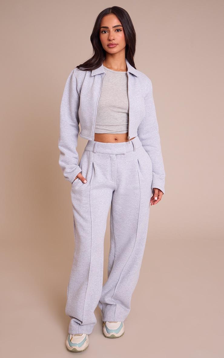 Pretty Little Thing Petite Grey Marl Cropped Zip Through Collared Sweatshirt