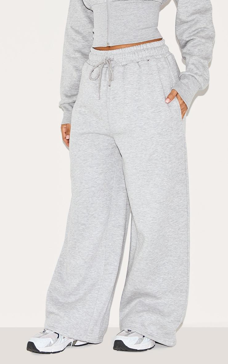 Pretty Little Thing Petite Grey Marl Drawstring Wide Leg Sweatpants