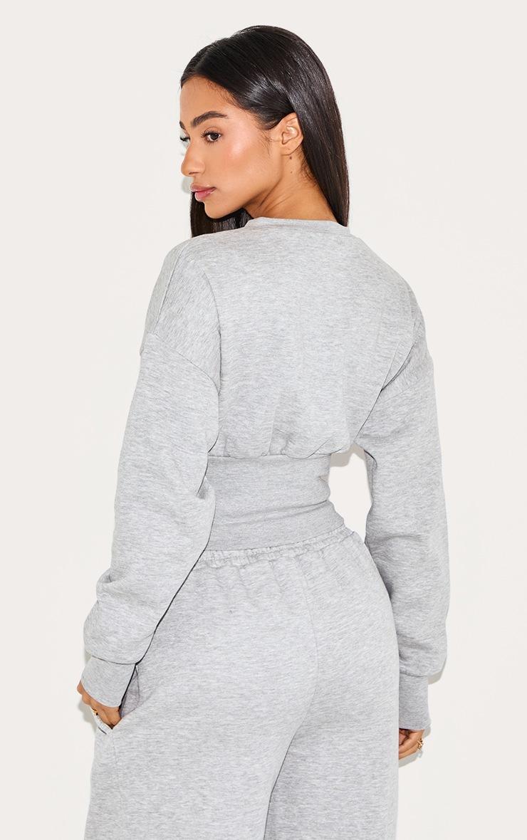 Pretty Little Thing Petite Grey Marl Elasticated Hem Zip Up Sweatshirt