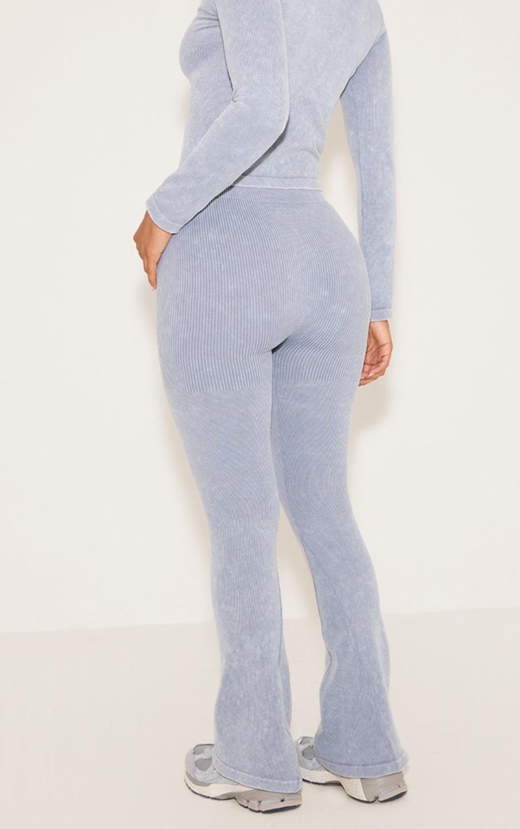 Pretty Little Thing Petite Grey Marl Faded Snatched Rib Button Detail Flare Leggings