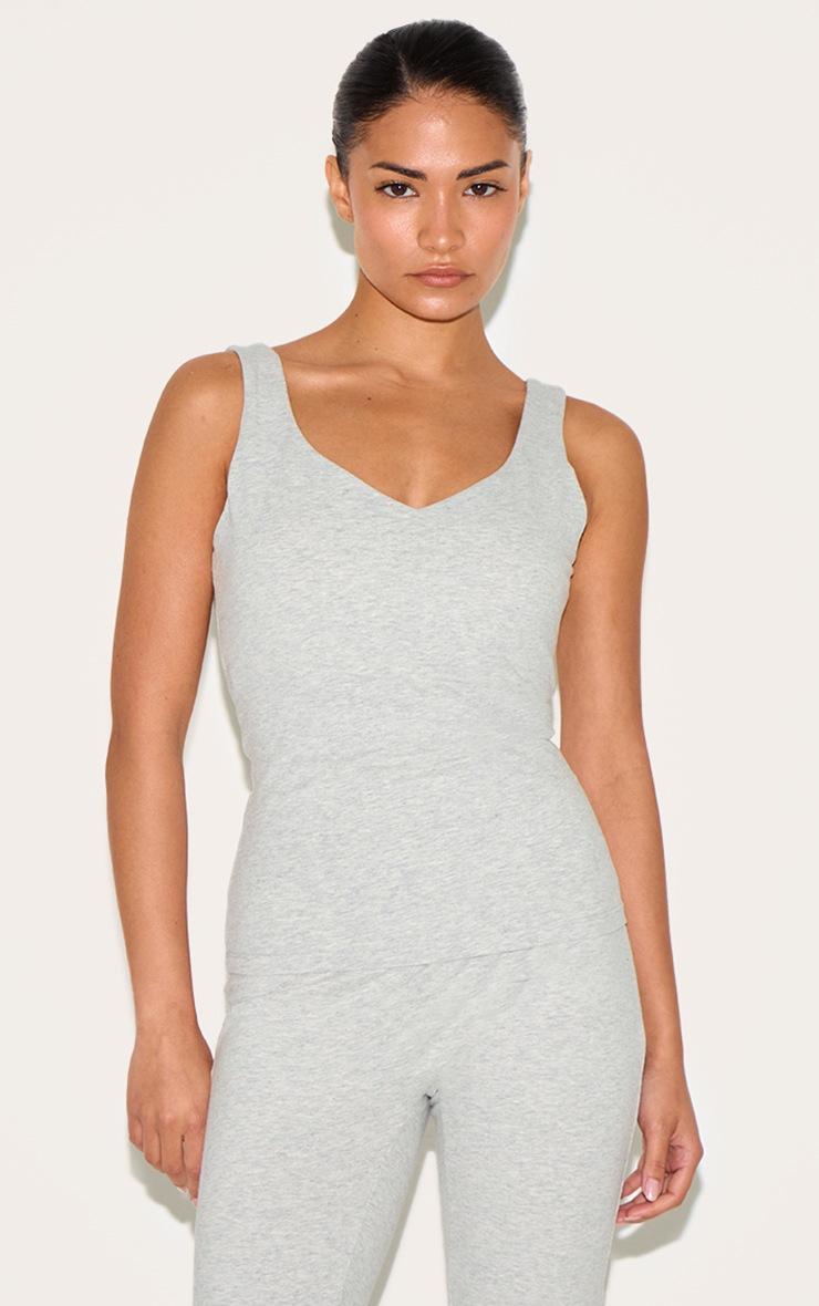 Pretty Little Thing Petite Grey Marl Longline Sculpt Padded Sports Bra