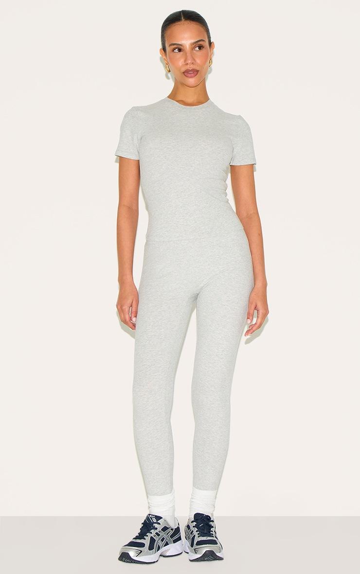 Pretty Little Thing Petite Grey Marl Sculpt Longline Short Sleeve Gym Top