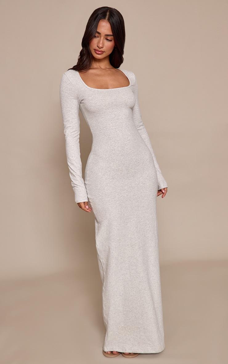 Pretty Little Thing Petite Grey Marl Snatched Sculpt Long Sleeve Maxi Dress