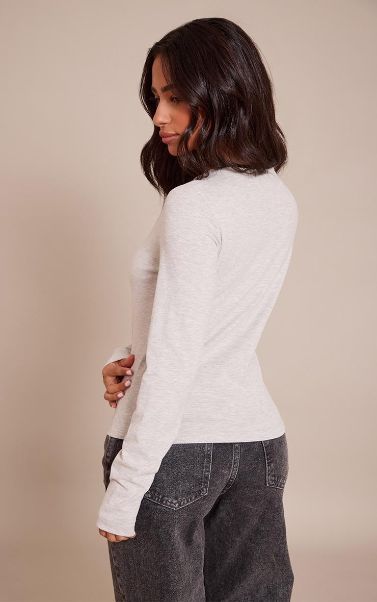 Pretty Little Thing Petite Grey Marl Soft Cotton Crew Neck Longline Long Sleeve Top