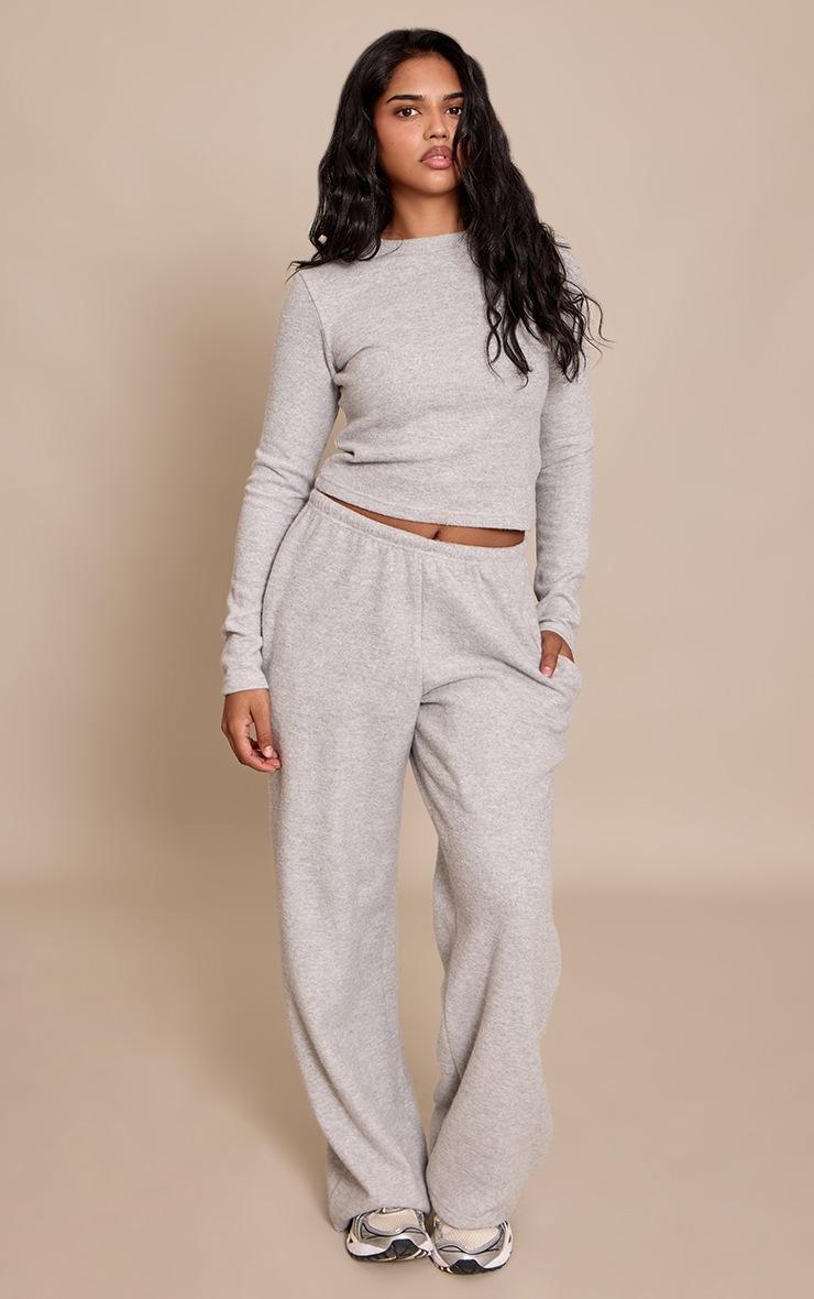 Pretty Little Thing Petite Grey Marl Super Soft Fitted Long Sleeve Top