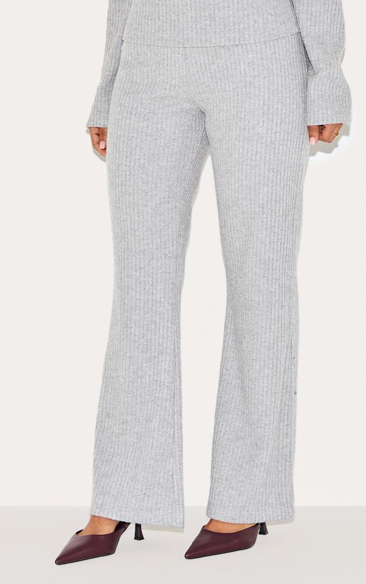 Pretty Little Thing Petite Grey Ribbed Wide Leg Pants