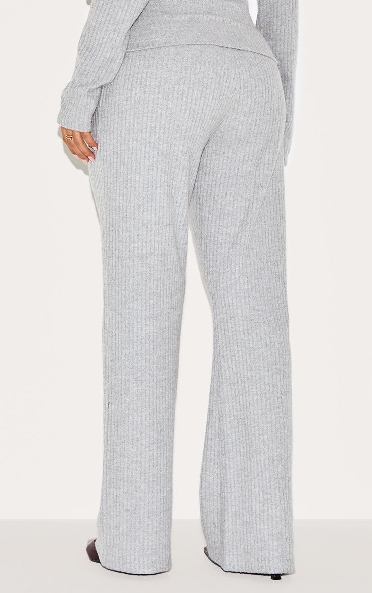 Pretty Little Thing Petite Grey Ribbed Wide Leg Pants