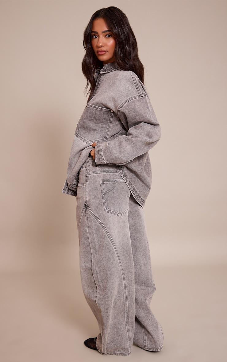 Pretty Little Thing Petite Grey Seam Detail Barrel Jeans