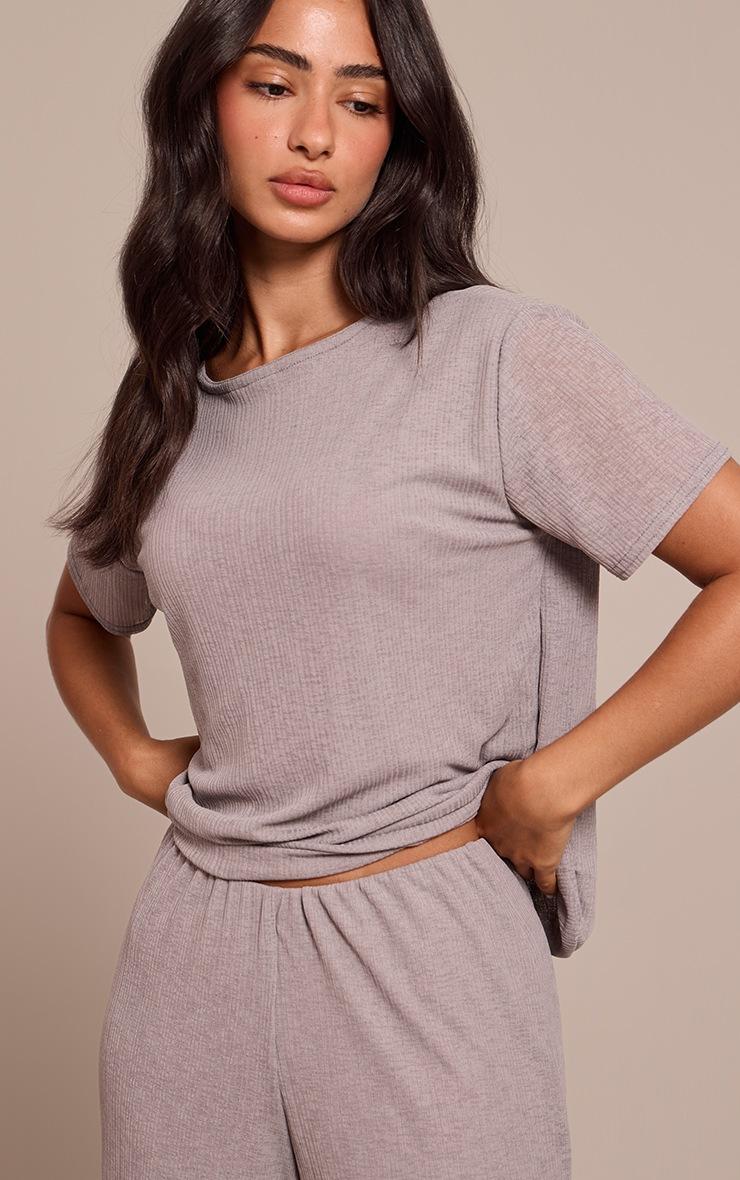 Pretty Little Thing Petite Grey Sheer Textured Flowy Top