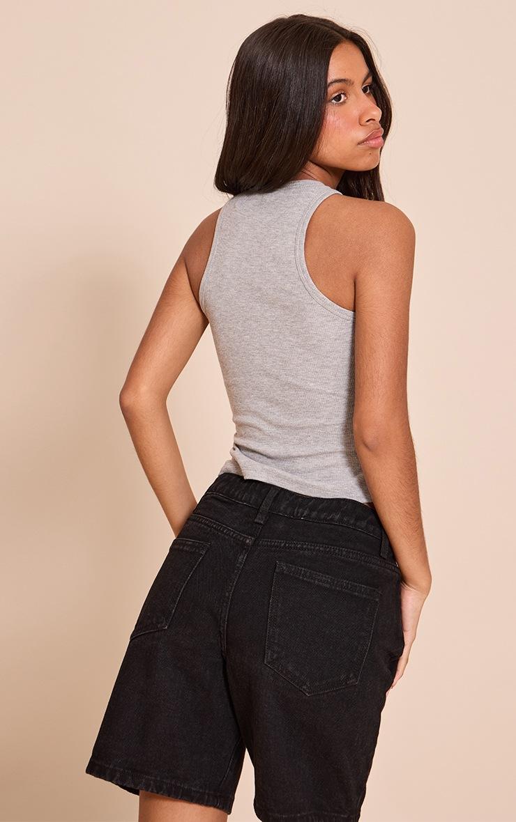 Pretty Little Thing Petite Grey Soft Rib Racer Neck Vest Top