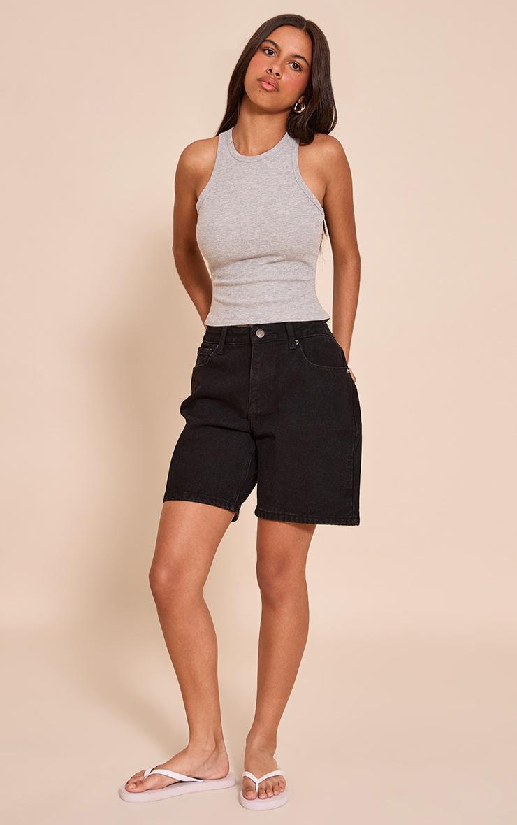 Pretty Little Thing Petite Grey Soft Rib Racer Neck Vest Top