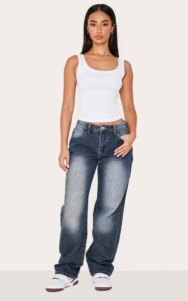 Pretty Little Thing Petite Grey Used Bleach Rigid Low Rise Straight Leg Jeans