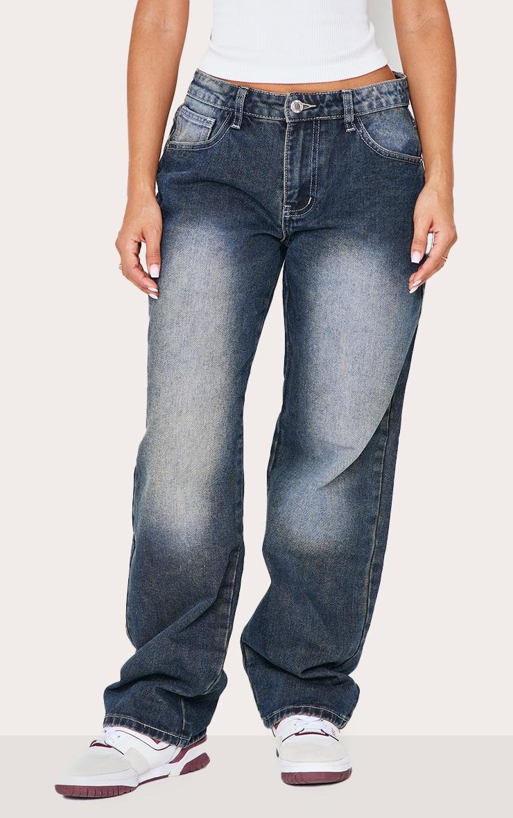 Pretty Little Thing Petite Grey Used Bleach Rigid Low Rise Straight Leg Jeans