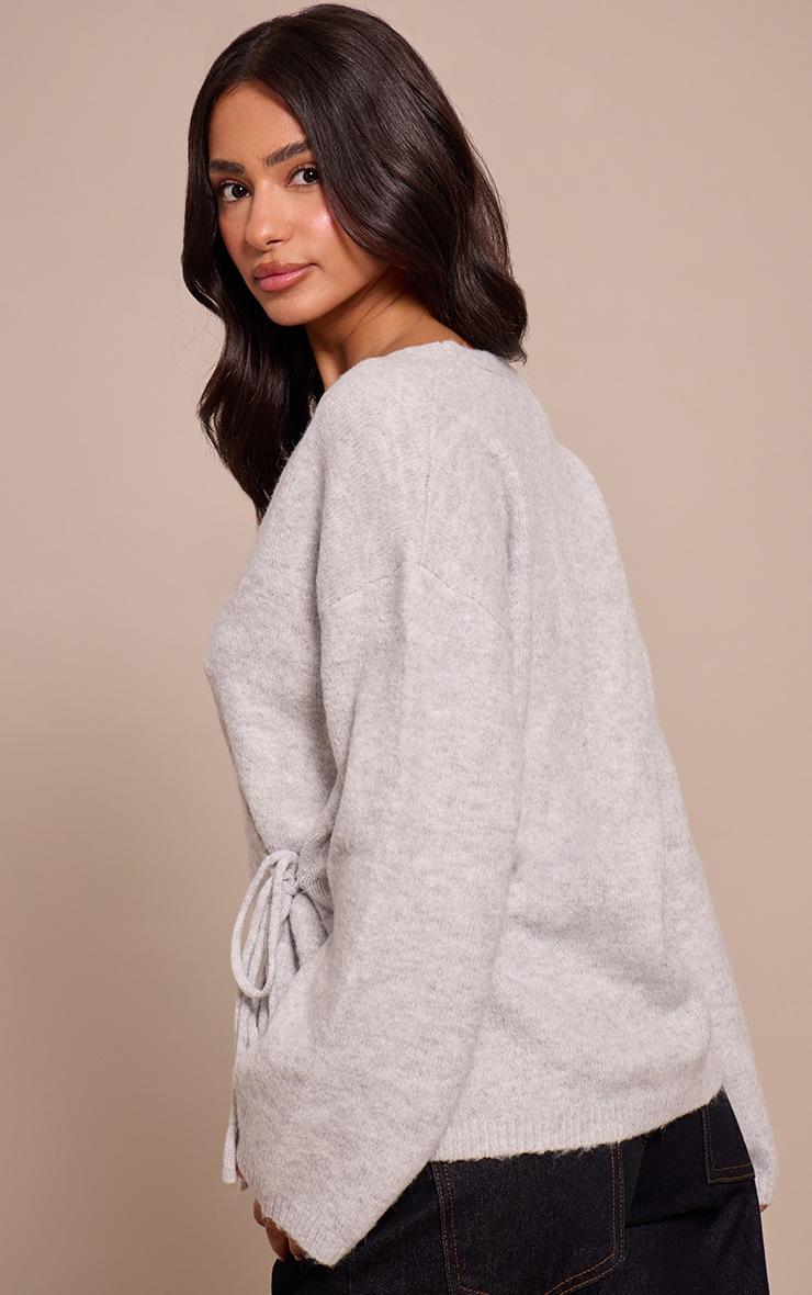 Pretty Little Thing Petite Grey Wrap Tie Side Knitted Sweater