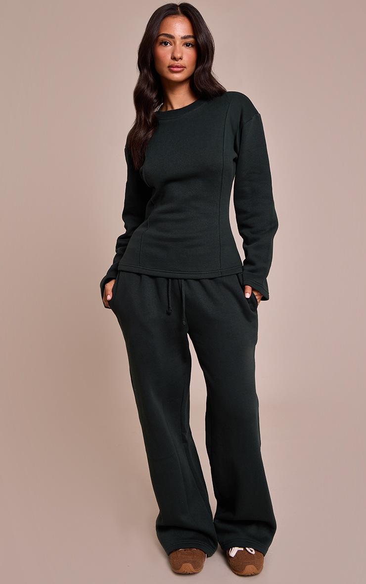 Pretty Little Thing Petite Hunter Green Long Sleeve Waist Cinched Sweatshirt