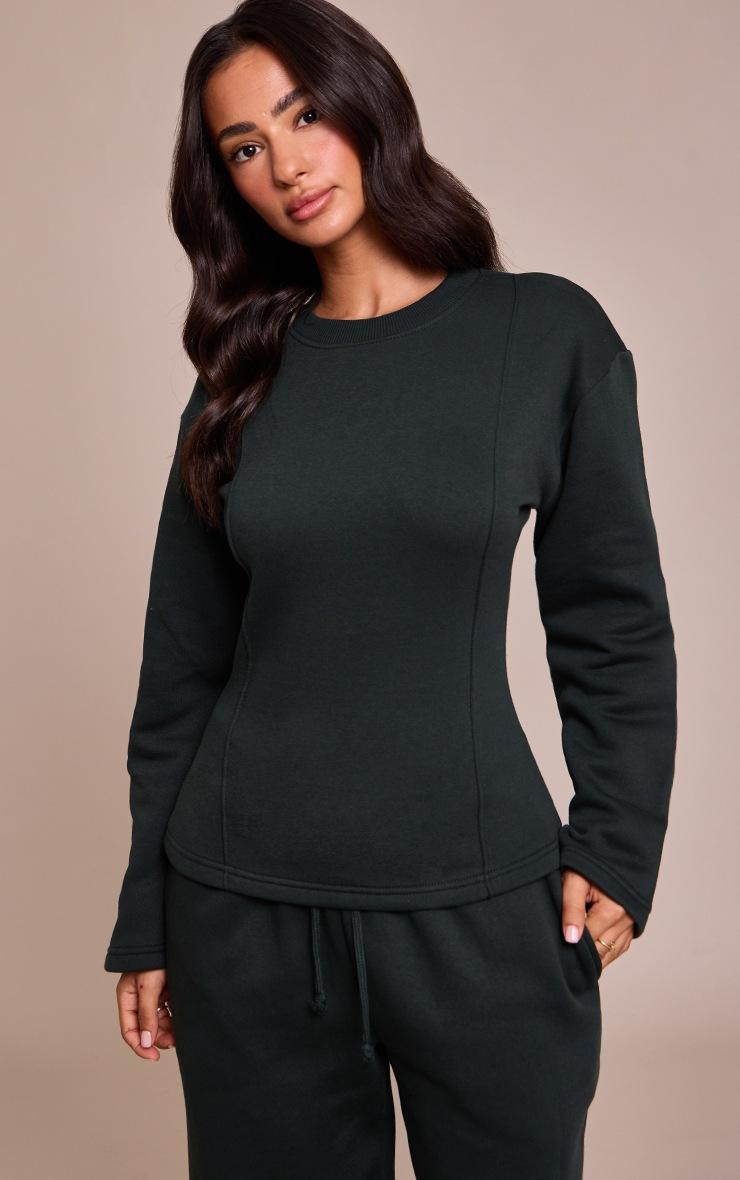 Pretty Little Thing Petite Hunter Green Long Sleeve Waist Cinched Sweatshirt