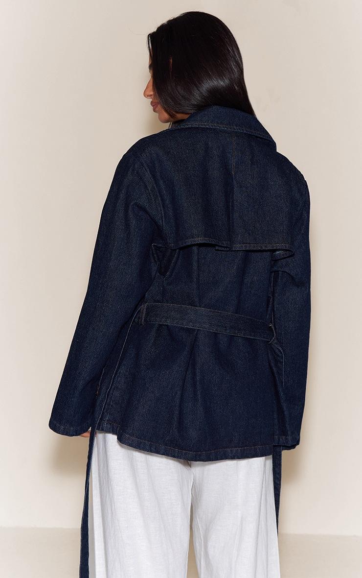 Pretty Little Thing Petite Indigo Belted Cropped Denim Trench