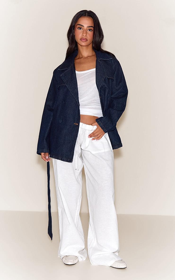 Pretty Little Thing Petite Indigo Belted Cropped Denim Trench