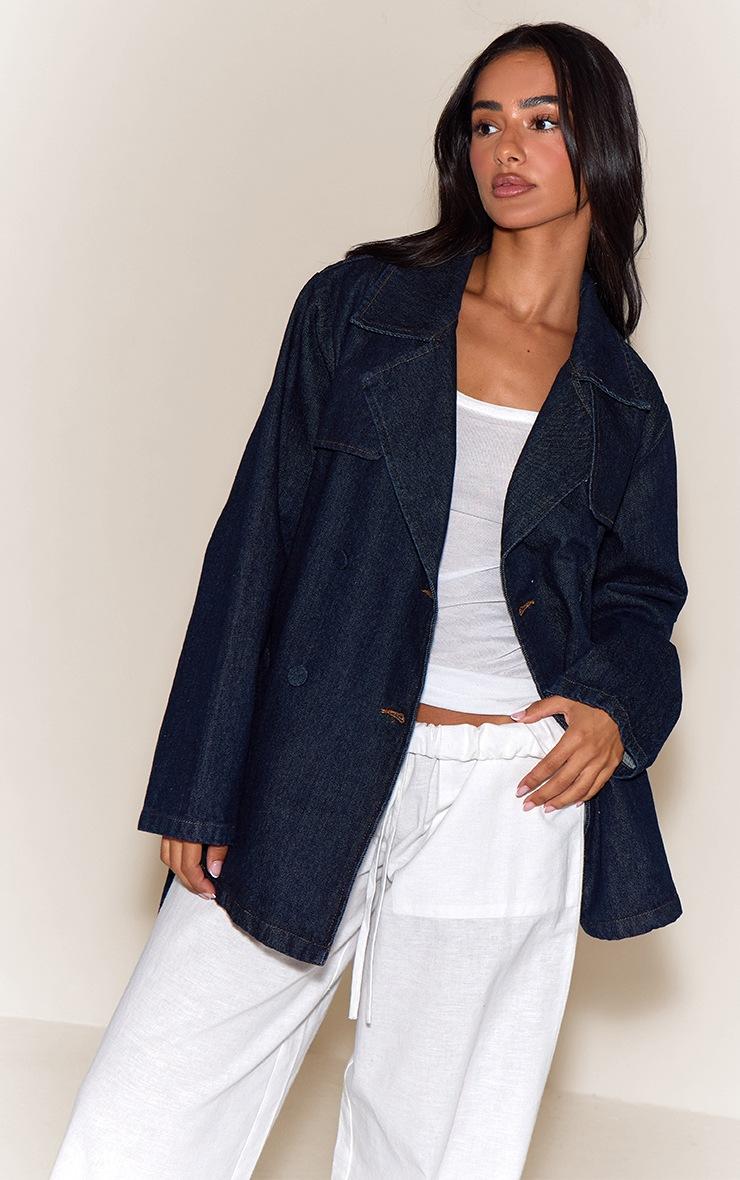 Pretty Little Thing Petite Indigo Belted Cropped Denim Trench