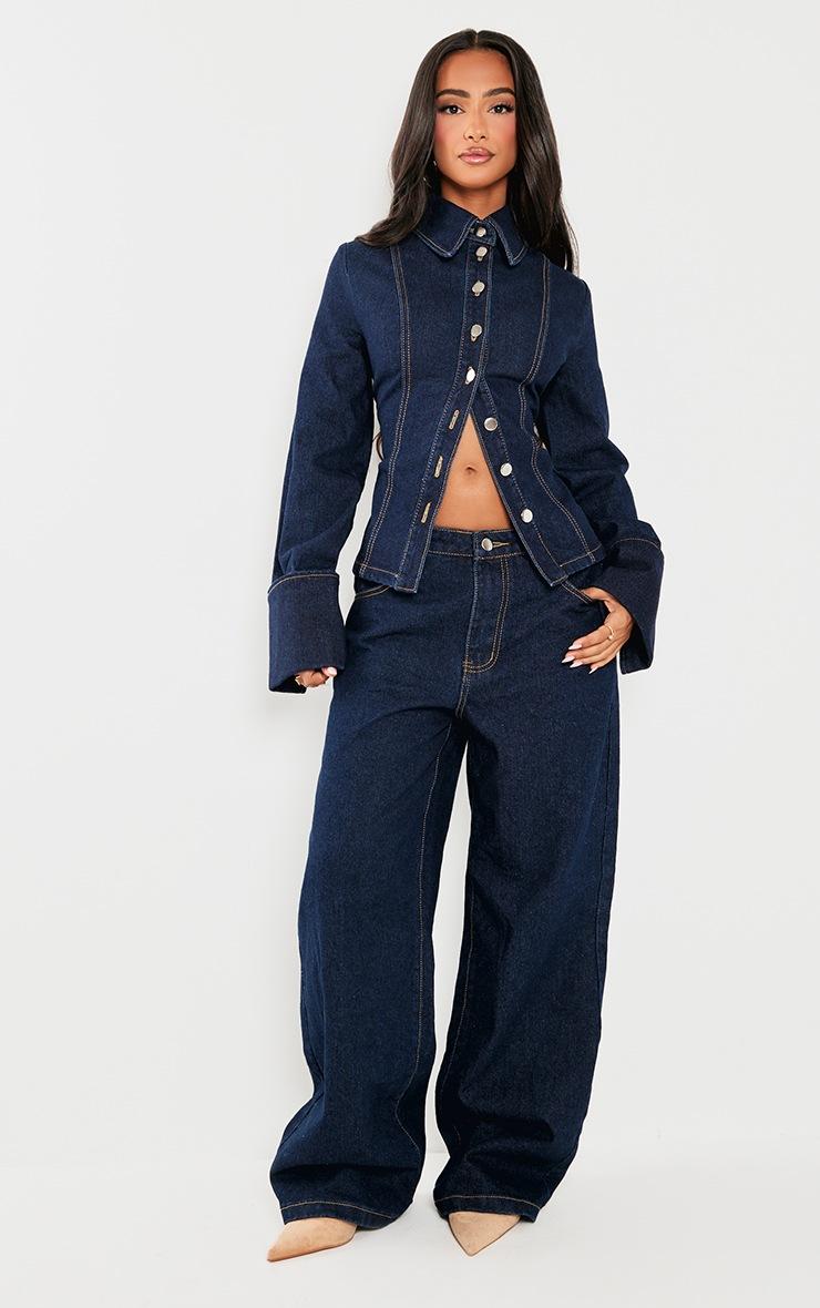 Pretty Little Thing Petite Indigo Blue Wash Straight Leg Mid Rise Jeans