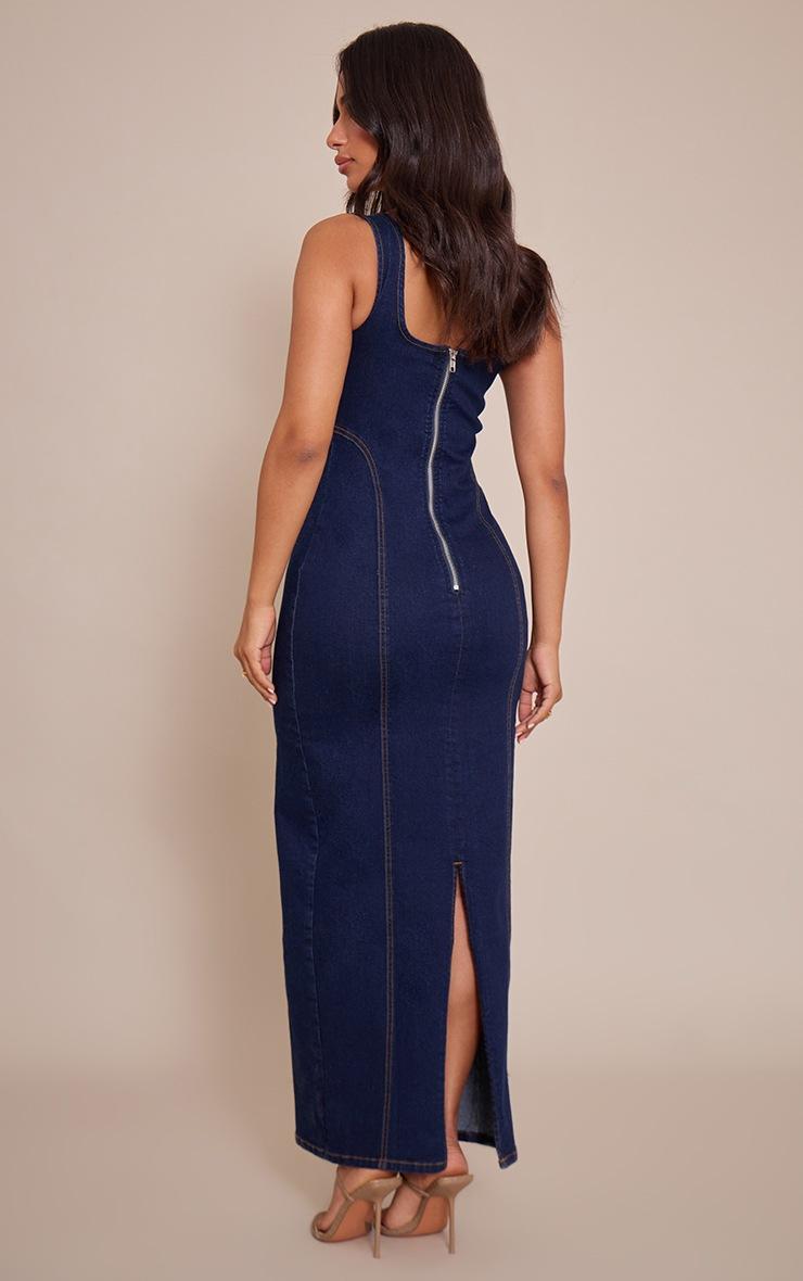 Pretty Little Thing Petite Indigo Bodycon Seam Detail Denim Maxi Dress