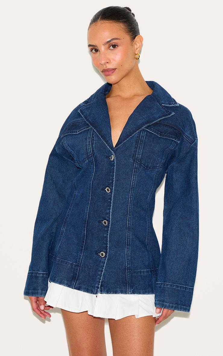 Pretty Little Thing Petite Indigo Denim Fitted Mini Dress With Pleat Details